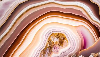 , natural volcanic agate stones close-up light pink magenta and golden texture. Wallpaper background, quartz marble, decorative rock pattern photo