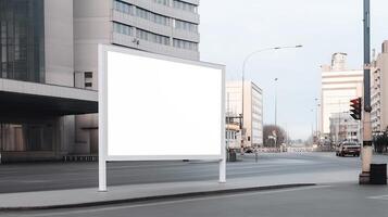 , Realistic street big billboard mock up blank for presentation advertising. Outdoor sign blank in the futuristic city, business concept photo