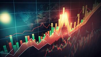 generativo ai, valores mercado gráfico líneas, financiero grafico en tecnología resumen antecedentes representar financiero crisis, financiero fusión de un reactor. tecnología concepto, comercio mercado concepto. foto