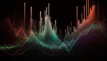 generativo ai, valores mercado gráfico líneas, financiero grafico en tecnología resumen antecedentes representar financiero crisis, financiero fusión de un reactor. tecnología concepto, comercio mercado concepto. foto