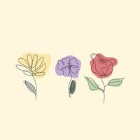 vector ilustración. mano dibujado continuo línea dibujo de resumen flor, floral, rosa, tropical hojas, primavera y otoño hoja, ramo de flores de aceitunas