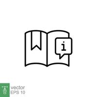 Book with information mark icon. Encyclopedia, catalogue, info and faq concept. Simple outline style. Thin line symbol. Vector illustration isolated on white background. EPS 10.