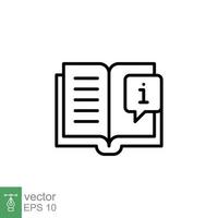 Book with information mark icon. Encyclopedia, catalogue, info and faq concept. Simple outline style. Thin line symbol. Vector illustration isolated on white background. EPS 10.