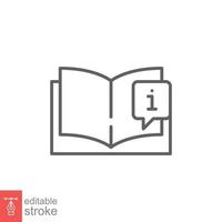 Book with information mark icon. Encyclopedia, catalogue, info and faq concept. Simple outline style. Thin line symbol. Vector illustration isolated on white background. Editable stroke EPS 10.