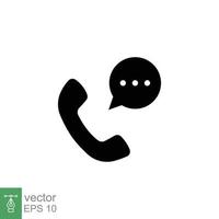 Old phone handset and talk bubble icon. Telephone support, communication concept. Simple solid style. Black silhouette, glyph symbol. Vector illustration isolated on white background. EPS 10.