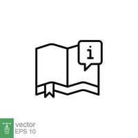 libro con información marca icono. enciclopedia, Catálogo, informacion y Preguntas más frecuentes concepto. sencillo contorno estilo. Delgado línea símbolo. vector ilustración aislado en blanco antecedentes. eps 10