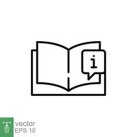 libro con información marca icono. enciclopedia, Catálogo, informacion y Preguntas más frecuentes concepto. sencillo contorno estilo. Delgado línea símbolo. vector ilustración aislado en blanco antecedentes. eps 10