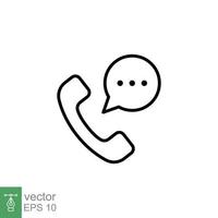 Old phone handset and talk bubble icon. Telephone support, communication concept. Simple outline style. Thin line symbol. Vector illustration isolated on white background. EPS 10.