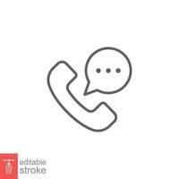 Old phone handset and talk bubble icon. Telephone support, communication concept. Simple outline style. Thin line symbol. Vector illustration isolated on white background. Editable stroke EPS 10.