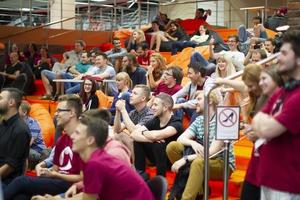 Belarus Minsk 05 August 2016 The Park of High Technologies. Competitions programmers. Collect students in a large audience. Youth solves problems at the conference photo