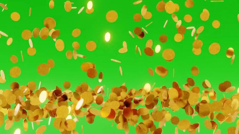 3d animation video green screen sparkling gold coin reward rain ...