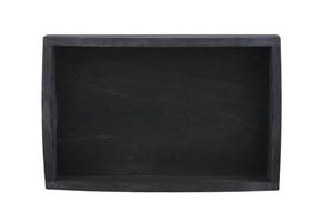 Black wooden box top view on a white background. Tray. photo