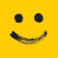 Yellow square smiley emoticon with happy smile drawn by hand with rough brush. Gladness symbol. vector