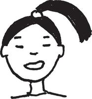 Hand drawing of cute face girl. Black and white minimal style doodle. vector