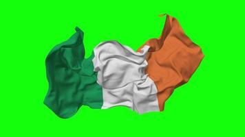 Irlanda bandeira desatado looping vôo dentro vento, em loop colisão textura pano acenando lento movimento, croma chave, luma fosco seleção do bandeira, 3d Renderização video