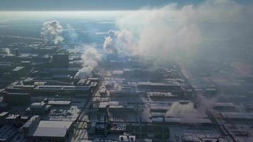 Factory smoke stack - Oil refinery, petrochemical or chemical plant in winter. View from the height video