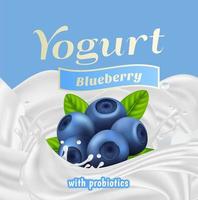 Blueberry Yogurt with Probiotics Splash Label Badge Template. Vector