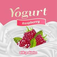 Raspberry Yogurt with Probiotics Splash Label Badge Template. Vector