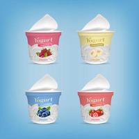 Realistic Detailed 3d Open Yogurt Packaging Container Different Taste Set. Vector