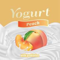 Peach Yogurt with Probiotics Splash Label Badge Template. Vector