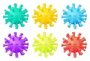 3d Different Color Virus Cells Set Plasticine Cartoon Style. Vector