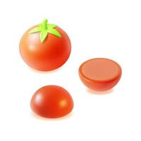 3d Different Red Tomato Set Plasticine Cartoon Style. Vector