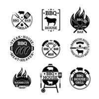 Cartoon Different Grill Barbecue Labels Badges Stickers Set. Vector
