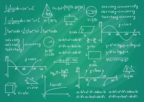 Math Science Formulas on a Green Blackboard Background. Vector
