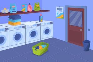 Cartoon Color Laundry Room Empty Interior Inside Concept. Vector