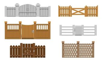 Realistic Detailed 3d Wooden Fences Gates Set. Vector
