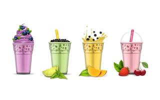 Realistic Detailed 3d Bubble Milk Tea Set. Vector