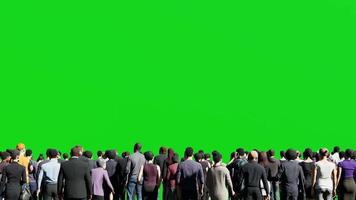 3d menigte Aan groen scherm achtergrond chroma sleutel, geïsoleerd groep van mensen staand in terug visie video