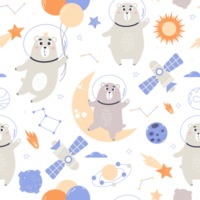 Cute space bear astronauts seamless pattern png