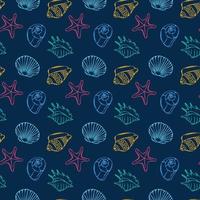 Seamless pattern for kids with cartoon underwater world. Pattern with seashells. vector illustration