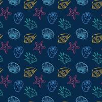 Seamless pattern for kids with cartoon underwater world. Pattern with seashells. vector illustration