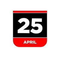 25th April calendar page icon. 25 Apr day. vector