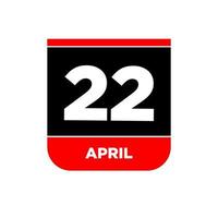 22nd April calendar page icon. 22 Apr day. vector