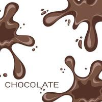 Chocolate square background. Melted chocolate spots on white background vector