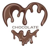 Chocolate splash heart. Melted chocolate syrup on white background vector