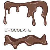 Chocolate frame in the square form. Melted chocolate syrup on white background vector