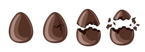 Chocolate eggs set. Broken and whole chicken egg vector