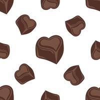 Seamless pattern with chocolate heart shaped candies on a white background vector