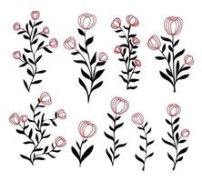 Trendy floral branches and minimalist flowers for decorations vector