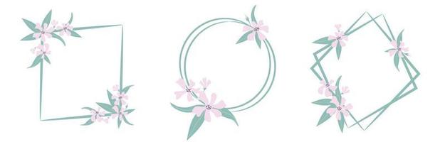 Set of floral frame with delicate pink flowers vector