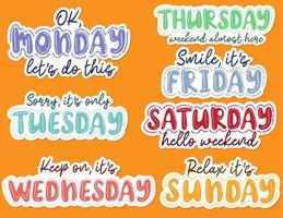 Set of days of the week stickers with lettering vector