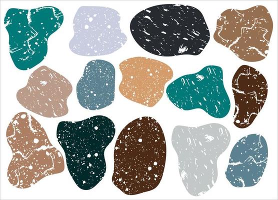 Set of textured abstract shapes.