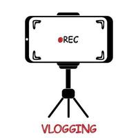 Recording vlog using mobile with tripod vector