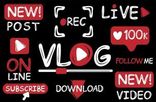 Vlog or video blogging or video channel badges set vector