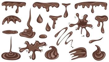 Set of chocolate drops and blots. Melted chocolate spots on white background vector