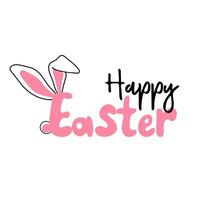 Happy Easter. Handwritten text with rabbit ears.  Holiday design vector